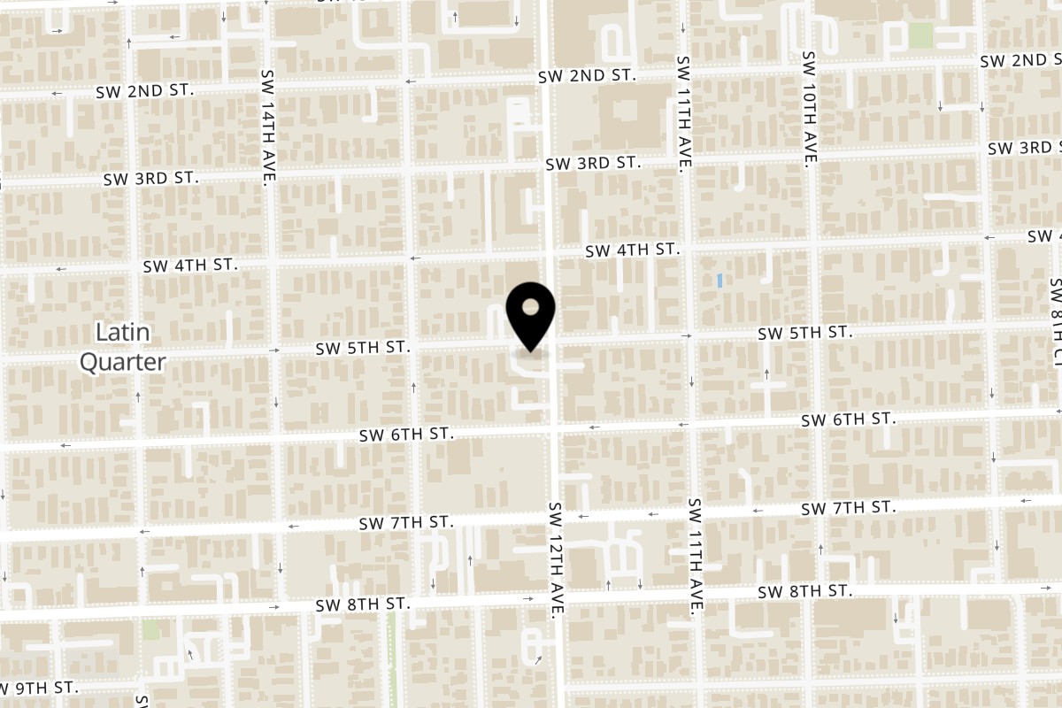 Map showing the location of Casetta Pizzeria on 502 SW 12th Ave in Miami